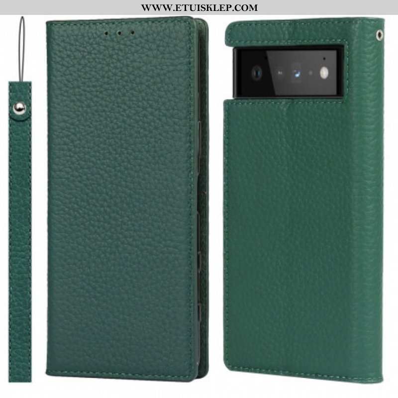 Etui Na Telefon do Google Pixel 6 z Łańcuch Etui Folio Oryginalny Skórzany Pasek Litchi